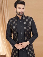 Black Art Silk Indo Western Readymade Indo Western Sherwani